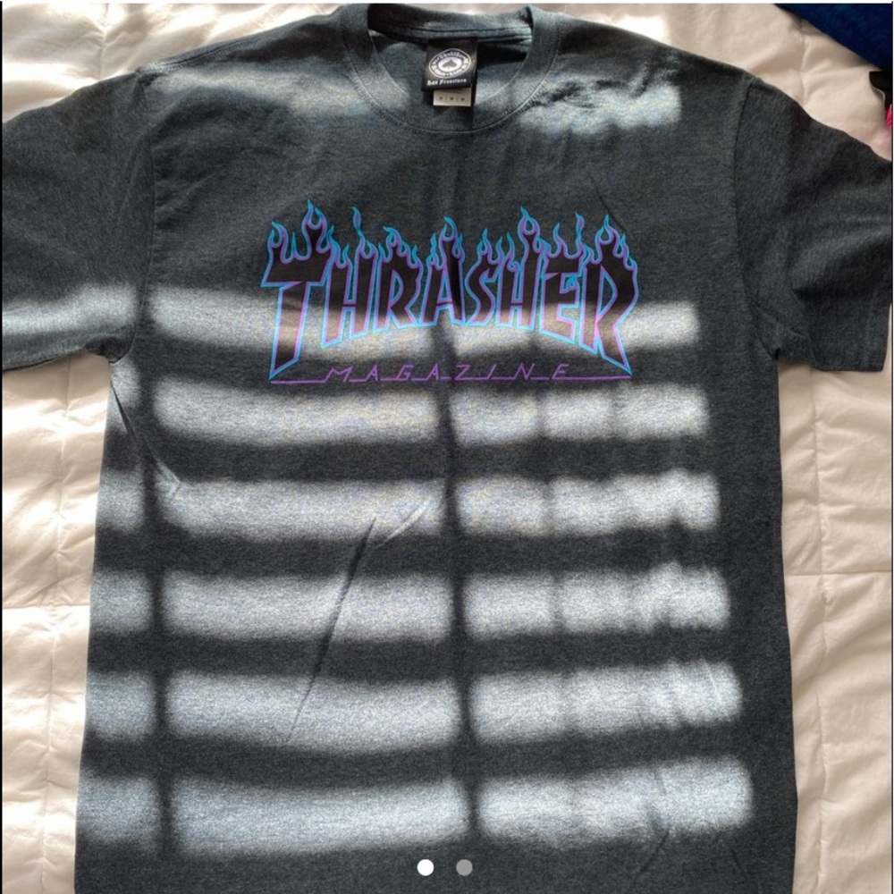 Thrasher purple and blue flame t shirt